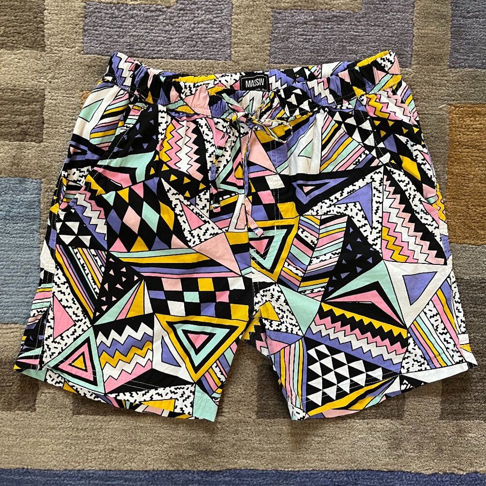 Massive Shorts M Multicolor Geometric Cotton Elastic Drawstring Pockets Unisex